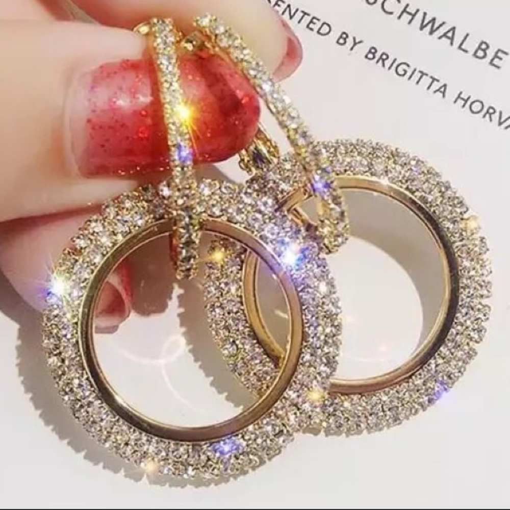 NWT Gold 2-in-1 Rhinestone Hoop Earrings - Picture 3 of 7